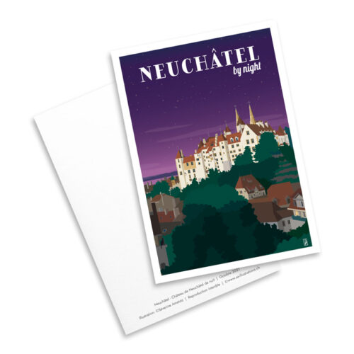 Carte postale - Château de Neuchâtel de nuit