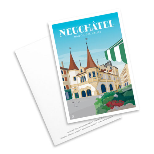 Carte postale - Place des Halles à Neuchâtel