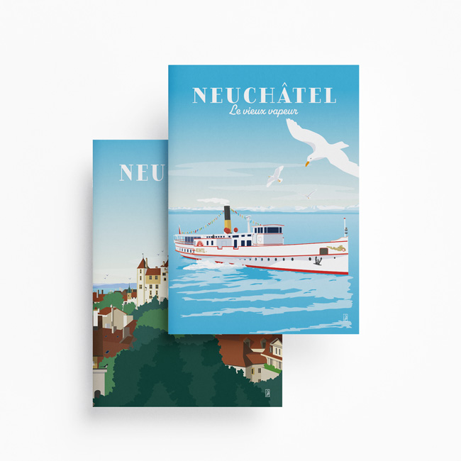 Duo carnets Neuchâtel, le château et Neuchâtel, Vieux vapeur